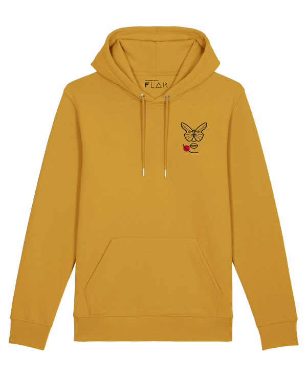 Butterfly Hoodie-Hoodie-Clothes with Flair-XS-Ochre-Clothes with Flair, Streetwear brands, streetwear style, urban, fashion, Style, minimalistisch, minimalism, outfit, Stick, Embroidery, cozy, Pulli, sweater,