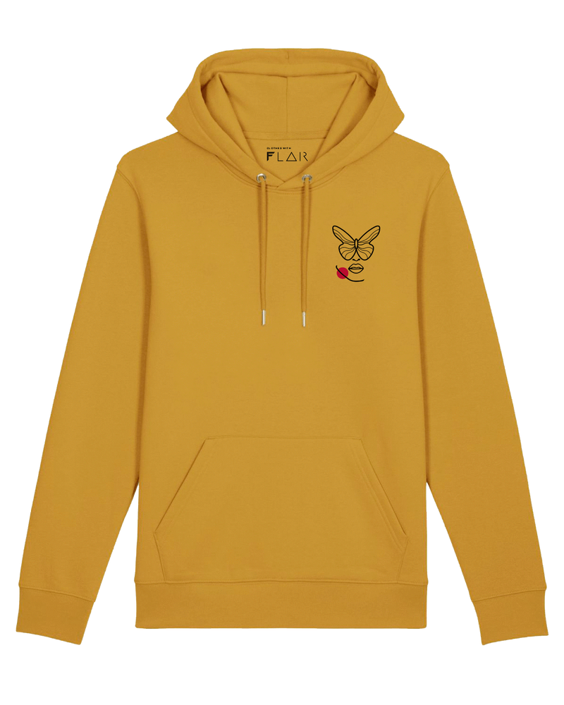 Butterfly Hoodie-Hoodie-Clothes with Flair-XS-Ochre-Clothes with Flair, Streetwear brands, streetwear style, urban, fashion, Style, minimalistisch, minimalism, outfit, Stick, Embroidery, cozy, Pulli, sweater,